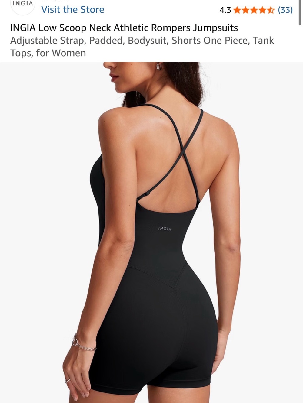 Women's Black Low Scoop Neck Athletic Romper